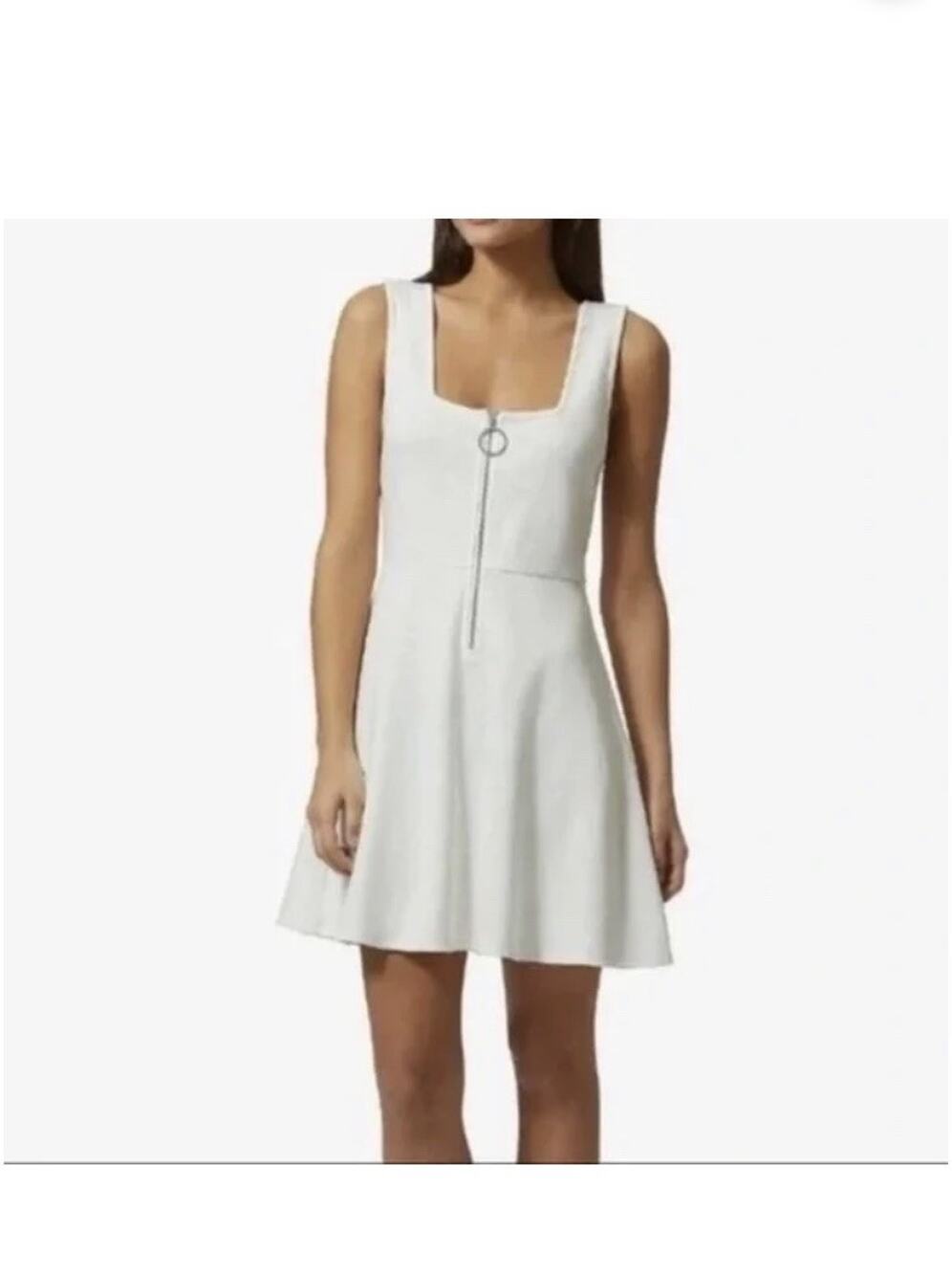 NWT Avec Les Filles XL Vanilla White Skater Mini Dress Ring Zip Fit Flare